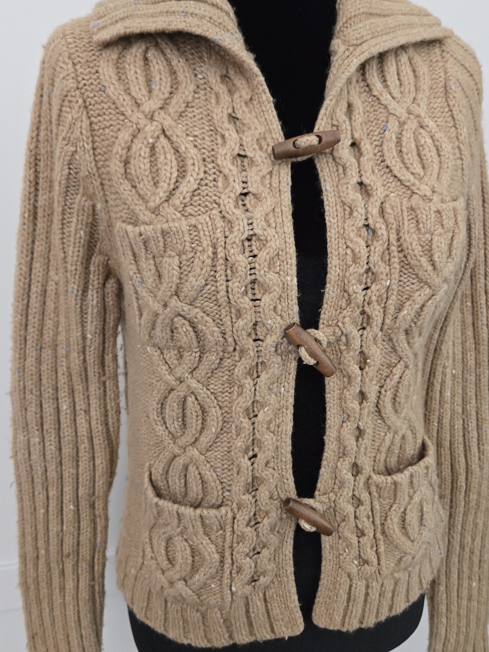 VTG Abercrombie Fitch Lambswool Blend Cable Knit Toggle Cardigan Sweater Large
